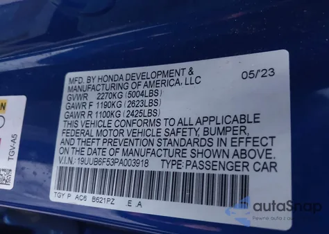 2023 Acura Tlx A-Spec Package z USA, uszkodzony, nr VIN 19UUB6F53PA003918